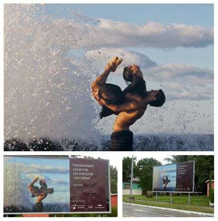 Imágenes contemporáneas de bailarines impresas en vallas y situadas en una avenida principal de Cuba invitan a reflexionar sobre nuevos tiempos / Foto: Gabriel Dávalos 