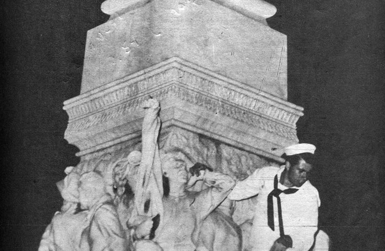 One of the U.S. Marines who desecrated the statue of Martí in Havana’s Parque Central in March 1949. Photo: Bohemia.