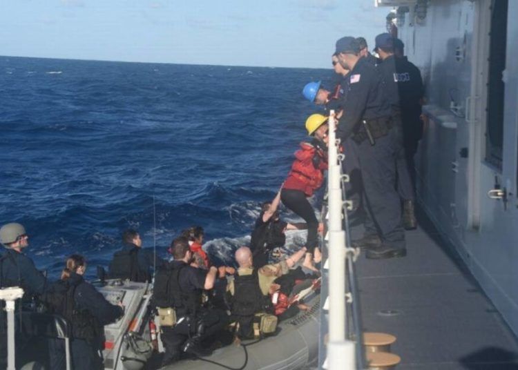 The Charles Sexton Coast Guard ship rescued 26 Cuban immigrants about 50 miles off the coast of Long Key on Tuesday, March 12, 2019. Photo: Coast Guard.