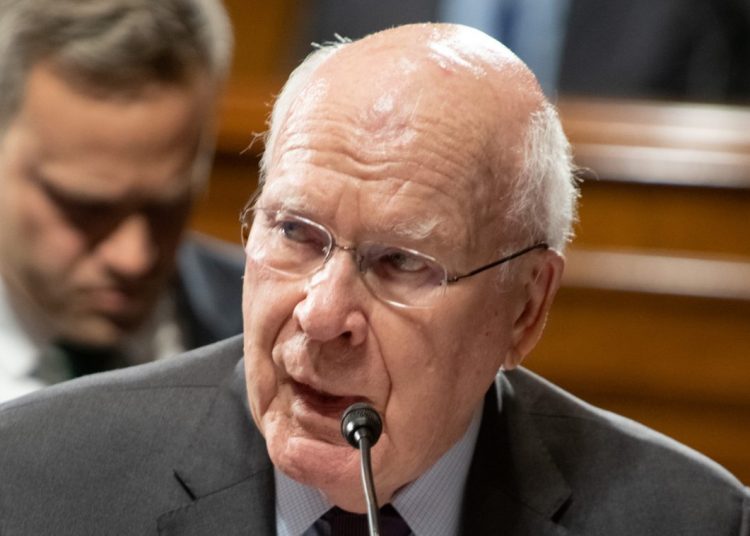 Senator Leahy addressing the Senate last March. Photo: Senatorial office.