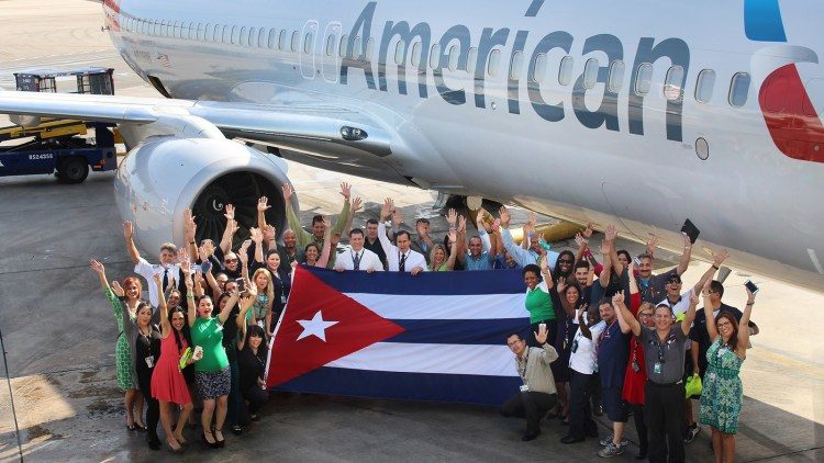 Arrival of first American Airlines flight to Havana, on September 7, 2016. Photo: American Airlines / Archive.