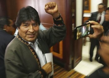 The former Bolivian President Evo Morales after a press conference at the journalists club in Mexico City, on Wednesday, November 27, 2019. (AP Photo / Marco Ugarte)