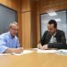 Octavio Melián (l) and Pau Quiles (r) sign the agreement to benefit Saharawi students in Cuba. Photo: noticiasfuerteventura.com