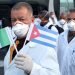 Cuban doctors and nurses after their arrival at Malpensa airport, Italy, to help in the confrontation against the COVID-19 pandemic, on March 22, 2020. Photo: Mateo Bazzi / EFE.