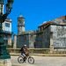 A cyclist using a facemask passes through the surrounding area of the Castillo de la Real Fuerza, in Old Havana, during the coronavirus pandemic. Photo: Otmaro Rodríguez.