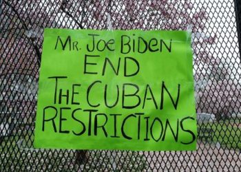 Poster with a request to Joe Biden to change policy for Cuba