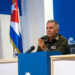 First Colonel Mario Méndez Mayedo, head of the Identification, Immigration and Aliens Department of the Ministry of Interior (MININT), during a press conference on the migration bill. Photo: Otmaro Rodríguez.