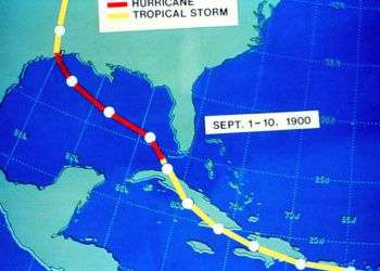 Trayectoria del Huracán que destruyó a Galveston, Texas, el 8 de septiembre de 1900.