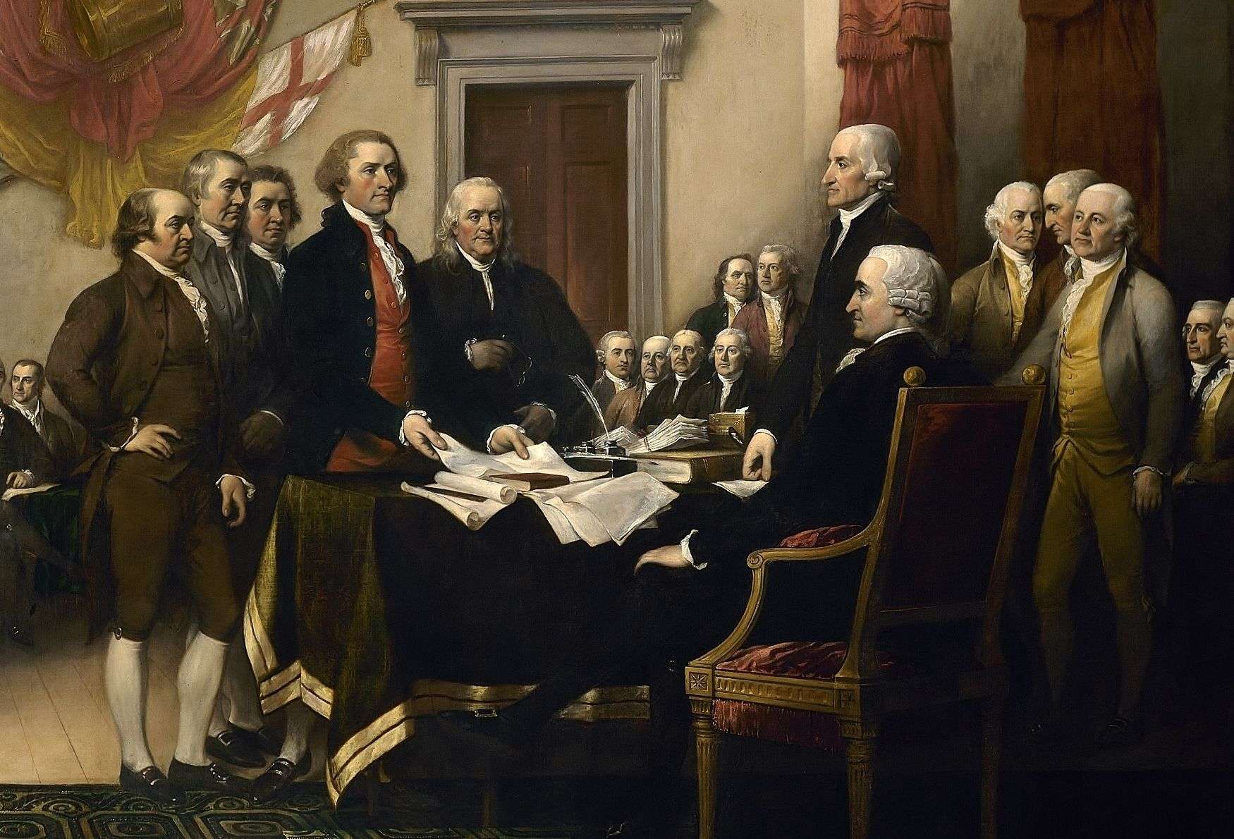 El Comité de los Cinco que redactó y presentó la Declaración de Independencia en 1776, compuesto de izquierda a derecha por John Adams, Thomas Jefferson, Benjamin Franklin, Roger Sherman y Robert Livingston. Tanto Thomas Jefferson, como Benjamin Franklin (de quián ya tratamos en el artículo sobre los rayos) fueron Meteorólogos, verdaderos Precursores de la Meteorología moderna.