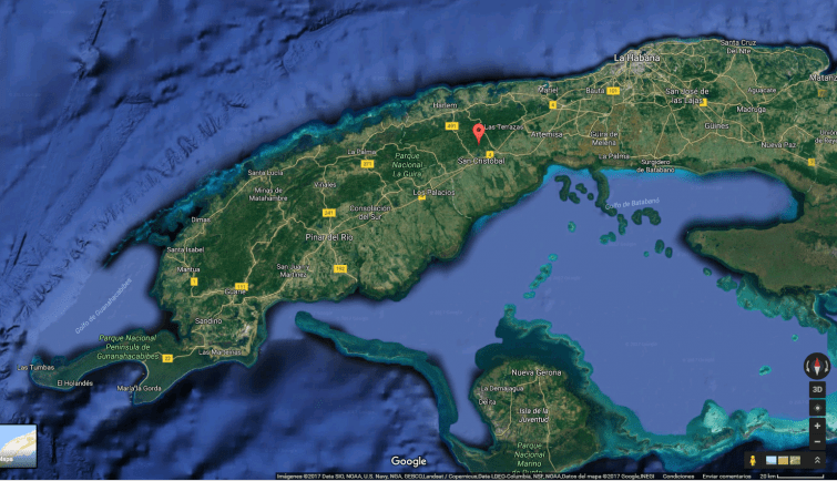 Ubicación de la Loma de la Pimienta, lugar aproximado del siniestro del avión cubano. Imagen: Google Maps