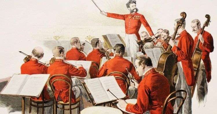 El director de bailes de salón Johann Strauss hijo con su orquesta, pintura de Theo Zasche.