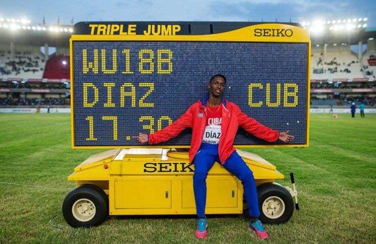 El triplista cubano Jordan Díaz estampó un récord mundial en la categoría de cadetes. Foto: Kurt Duncan.