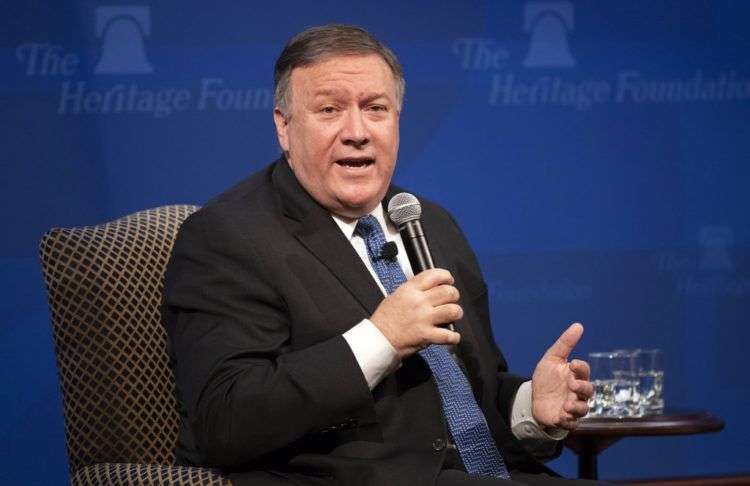 El secretario estadounidense de Estado Mike Pompeo habla en un evento de la Heritage Foundation. Foto: J. Scott Applewhite / AP.