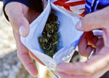 Bolsa con 10 gramos de marihuana legal comprada en una farmacia. Foto: Matilde Campodonico / AP.