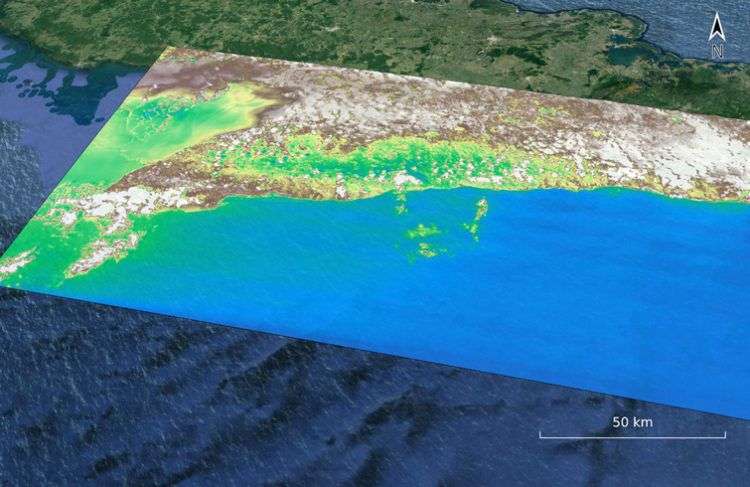 Imágenes de las costas de Cuba capturada por la primera cámara hiperespectral en el espacio. Foto: @cosineBV / Twitter.