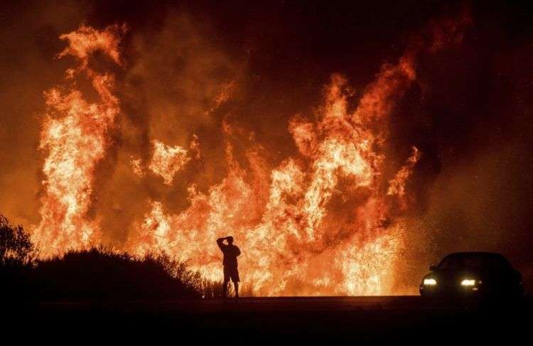 Las llamas del incendio forestal al norte de Ventura, California, el 6 de diciembre del 2017. Foto: Noah Berger / AP.