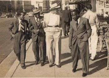 De izquierda a derecha Orlando Guerra " Cascarita", Bola de Nieve, Miguelito Valdes, y Facundo Rivero. La Habana, 1940s.