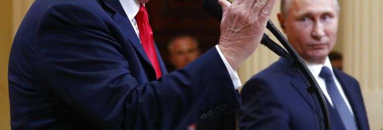 Donald Trump durante una conferencia de prensa con su homólogo ruso Vladimir Putin en el Palacio Presidencial de Helsinki, el lunes 16 de julio de 2018. Foto: Pablo Martínez Monsivais / AP / Archivo.