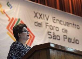La expresidenta brasileña Dilma Rousseff, en el XXIV Encuentro del Foro de Sao Paulo, en La Habana. Foto: Prensa Latina.