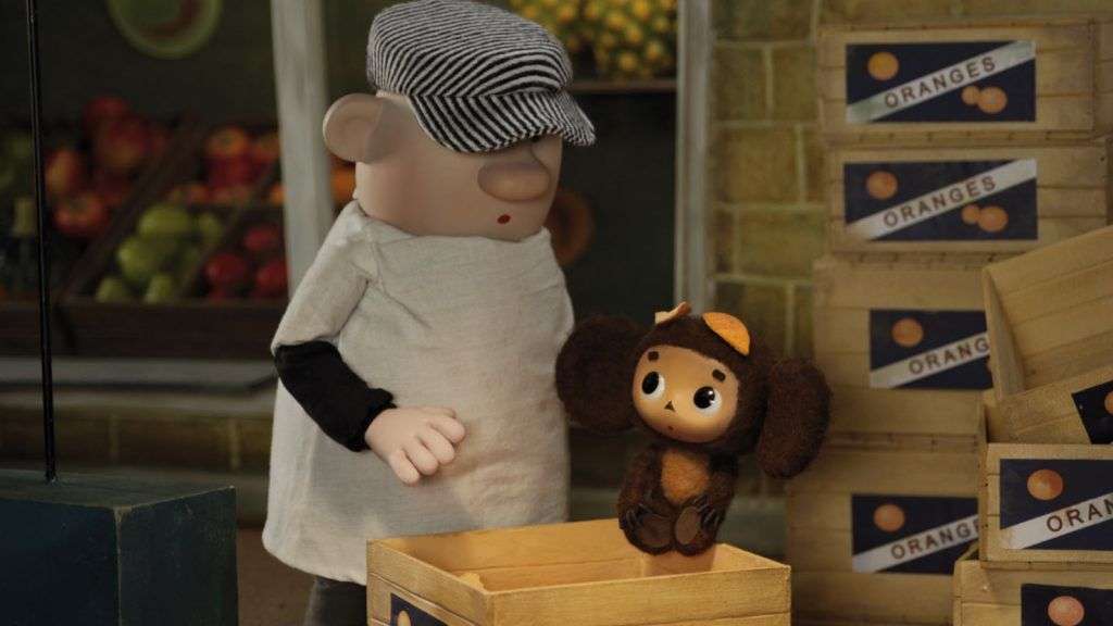 Cheburashka aparece un una frutería dentro de una caja de naranjas. Foto: Soyuzmultfilm.