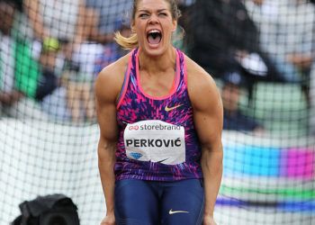 La croata Sandra Perkovic durante una competencia en el pasado 2018. Ahora se encuentra de visita en Cuba, relajándose antes de afrontar las exigencias del 2019. Foto: diamondleague.com