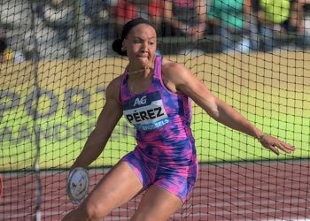 La discóbola cubana Yaimé Pérez en la final de la Liga del Diamante de Bruselas, Bélgica. Foto: diamondleague.com