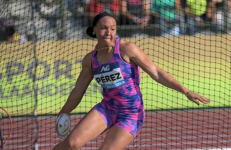 La discóbola cubana Yaimé Pérez en la final de la Liga del Diamante de Bruselas, Bélgica. Foto: diamondleague.com