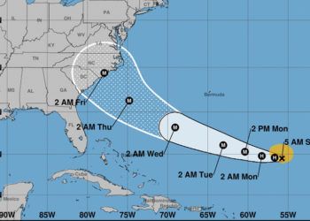 Cono de trayectoria pronosticada para le tormenta Florence. Gráfico: National Hurricane Center.