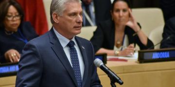 El presidente cubano, Miguel Díaz-Canel, en la conmemoración en la ONU del Día Internacional para la Eliminación Total de las Armas Nucleares. Foto: Estudios Revolución.