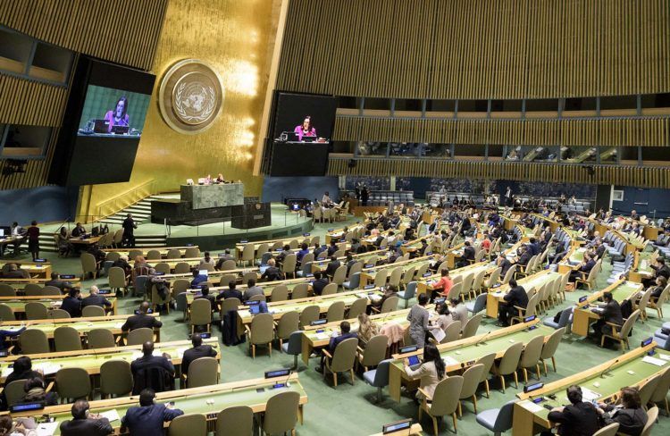 Sesión en la Asamblea General de la ONU donde se debatió la resolución cubana que pide el fin del embargo de EE.UU. contra Cuba el miércoles 31 de octubre de 2018, en la sede del organismo en Nueva York. Foto: Manuel Elias / ONU / EFE / Archivo.