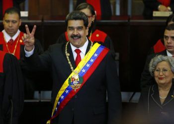 El presidente de Venezuela, Nicolás Maduro, durante su juramentación en el Tribunal Superior de Justicia en Caracas, Venezuela, el jueves 10 de enero de 2019. Foto: Ariana Cubillos / AP.