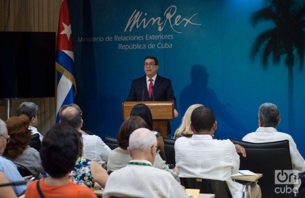 El canciller cubano, Bruno Rodríguez Parrilla, en una rueda de prensa en La Habana, el 19 de febrero de 2019. Foto: Otmaro Rodríguez.