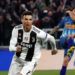 Cristiano Ronaldo de Juventus tras anotar de penal el tercer gol para la victoria 3-0 ante el Atlético de Madrid en el partido de vuelta de la eliminatoria de octavos de la Liga de Campeones en Turín, Italia, el martes 12 de marzo de 2019. (AP Foto/Antonio Calanni)