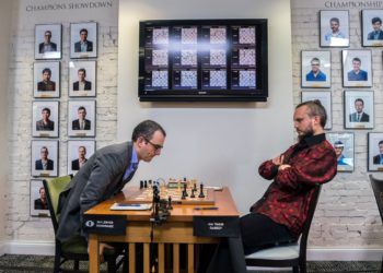 Leinier Domínguez lo intentó todo contra Timur Gareyev, pero al final terminó el duelo en tablas. Foto: US Chess