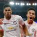 El jugador del Manchester United Marcus Rashford, (izquierda) celebra el tercer gol de su equipo durante un partido de vuelta de los octavos de final de la Liga de Campeones, contra el París Saint Germain, en el estadio Parc des Princes de París, el miércoles 6 de marzo de 2019. (AP Foto/Francois Mori)