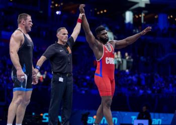 Pino logró tres victorias en su primer gran examen en el estilo libre, lo cual lo reafirma como uno de los luchadores cubanos más seguros del momento. Foto: Tomada de Inside the Games