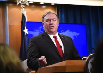 El secretario de Estado, Mike Pompeo, en conferencia de prensa en el Departamento de Estado en Washington el 26 de marzo del 2019. Foto: Sait Serkan Gurbuz / AP.