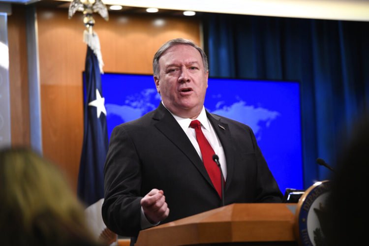 El secretario de Estado, Mike Pompeo, en conferencia de prensa en el Departamento de Estado en Washington el 26 de marzo del 2019. Foto: Sait Serkan Gurbuz / AP.