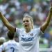 la noruega Ada Hegerberg, del Lyon, celebra su gol en la final de la Liga de Campeones contra Barcelona en Budapest, Hungría, el sábado, 18 de mayo del 2019. Foto: Balazs Czagany/MTI vía AP.