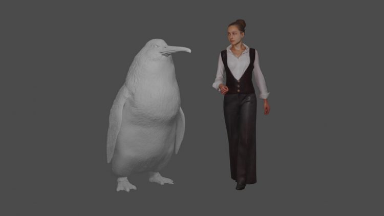 Esta ilustración del Museo de Canterbury muestra la altura aproximada de un pingüino gigante "crossvallia waiparensis" junto a un ser humano. Los científicos de Nueva Zelanda dicen que han encontrado huesos fosilizados de un pingüino gigante extinto del tamaño de un ser humano y que nadó en los océanos hace unos 60 millones de años. Foto: Museo de Canterbury vía AP.