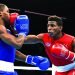 El boxeador cubano Andy Cruz (d), de los 64 kg, en su combate frente al estadounidense Keyshaw Davis en la final de los Juegos Panamericanos de Lima 2019. Foto: EFE / Archivo.