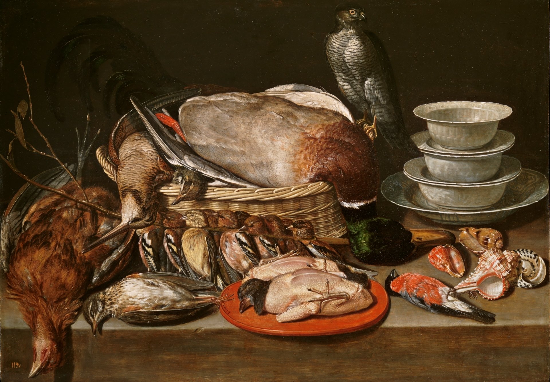 "Bodegón con gavilán, aves, porcelana y conchas", de Clara Peeters. Foto: museodelprado.es