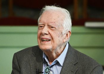 En esta imagen del domingo 3 de noviembre de 2019, el expresidente Jimmy Carter en la escuela dominical en la Iglesia Bautista Maranatha de Plains, Georgia. (AP Foto/John Amis)