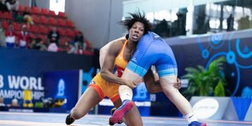 La luchadora cubana Milaymis de la Caridad Marín durante el Mundial Sub-23 de Budapest, en 2019. Foto: Kadir Caliskan/UWW.