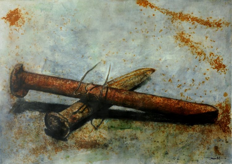 Dos viejos contructores , 2010, mixta sobre lienzo, 97,5x136 cm. Foto: Cortesía del artista.