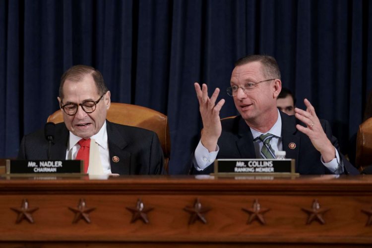 El presidente del Comité Judicial de la Cámara de Representantes, Jerrold Nadler, junto al representante Doug Collins, republicano de Georgia, el miembro de mayor rango. Washington, lunes 9 de diciembre de 2019. Foto: J. Scott Applewhite/AP.