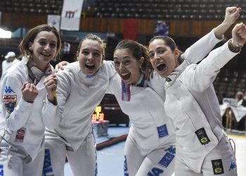 Las espadistas italianas celebran su triunfo en la Copa del Mundo de La Habana, el 12 de enero de 2019. Foto: @MaraNavarria / Twitter.