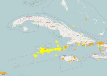 Mapa de la actividad sísmica del lunes 3 de febrero de 2020. Infografía: cenais.cu/lastquake/