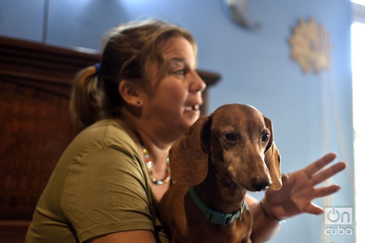 La activista por los derechos de los animales en Cuba Violeta Rodríguez y su perro Segundo, durante una entrevista con OnCuba. Foto: Otmaro Rodríguez.