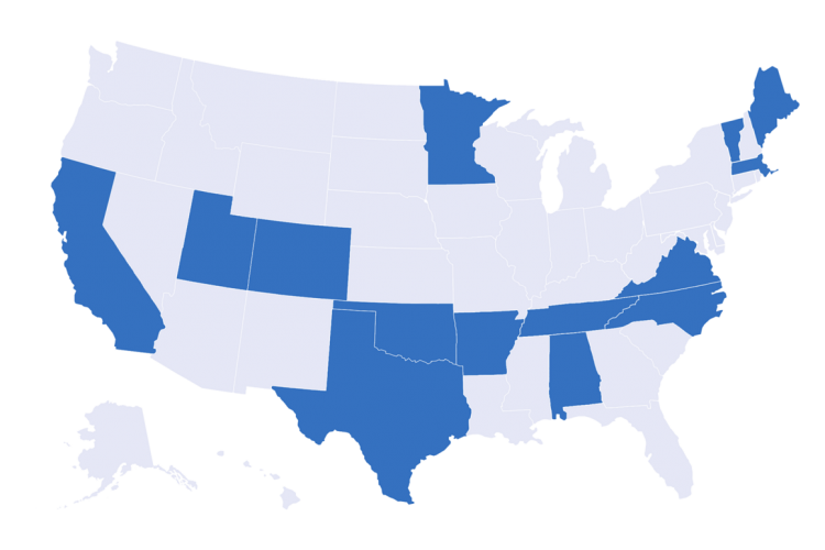 Sombreados en azul, los 14 estados donde se vota en este Súper Tuesday. Infografía: politico.com